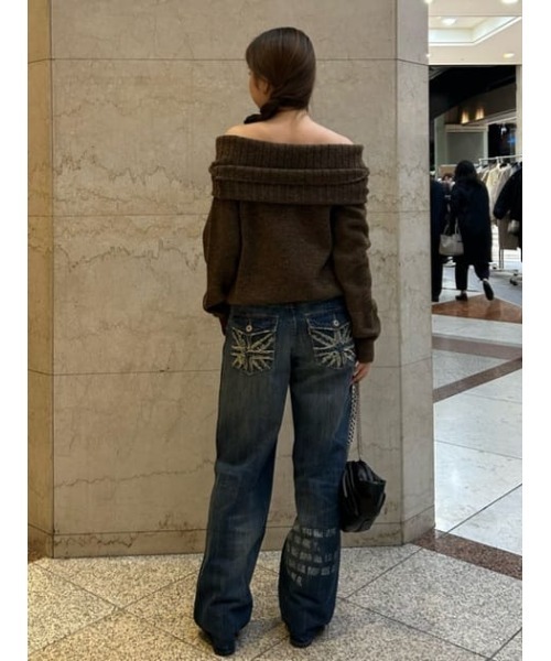 LAGUA GEM（ラグアジェム）の「LOOSEY KNIT オフショルダー（ニット/セーター・レディース・アイボリー/ブラック/杢グレー/ブラウン・FREE）」の11枚目の写真