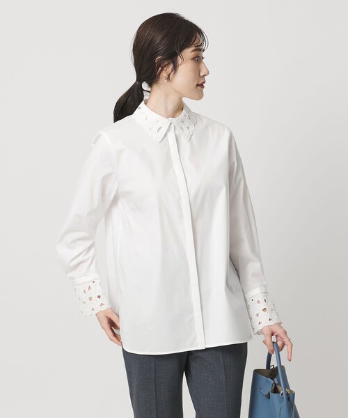 UNITED ARROWS（ユナイテッドアローズ）の「エンブロイダリー カラー シャツ ‐ウォッシャブル‐（シャツ/ブラウス・レディース・オフホワイト/ライトブルー/ネイビー・FREE）」の8枚目の写真