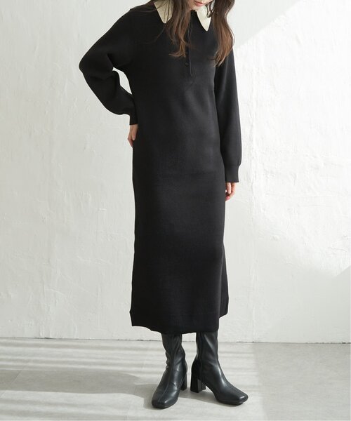 VENCEEXCHANGE（ヴァンスエクスチェンジ）の「クールクール配色ポロニットワンピース（ワンピース・レディース・ネイビー/チャコール/アイボリー/ブラック・FREE）」の3枚目の写真