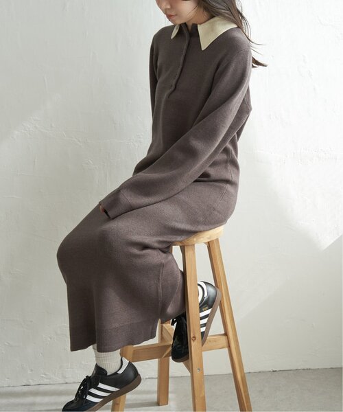 VENCEEXCHANGE（ヴァンスエクスチェンジ）の「クールクール配色ポロニットワンピース（ワンピース・レディース・ネイビー/チャコール/アイボリー/ブラック・FREE）」の9枚目の写真