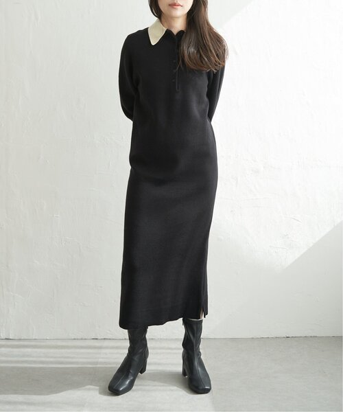 VENCEEXCHANGE（ヴァンスエクスチェンジ）の「クールクール配色ポロニットワンピース（ワンピース・レディース・ネイビー/チャコール/アイボリー/ブラック・FREE）」の13枚目の写真