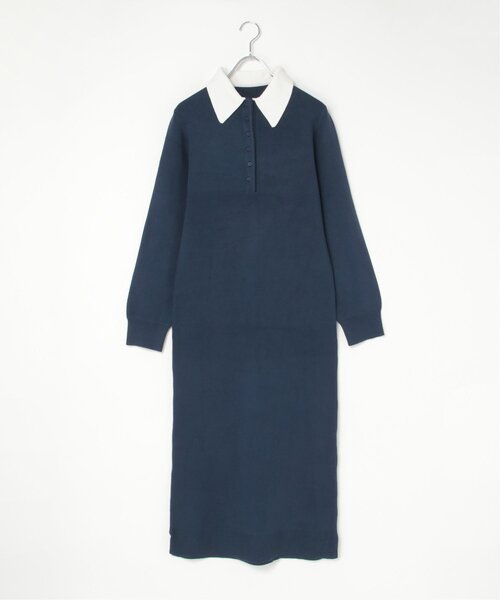 VENCEEXCHANGE（ヴァンスエクスチェンジ）の「クールクール配色ポロニットワンピース（ワンピース・レディース・ネイビー/チャコール/アイボリー/ブラック・FREE）」の21枚目の写真