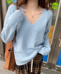 Vネックカラーニットプルオーバー