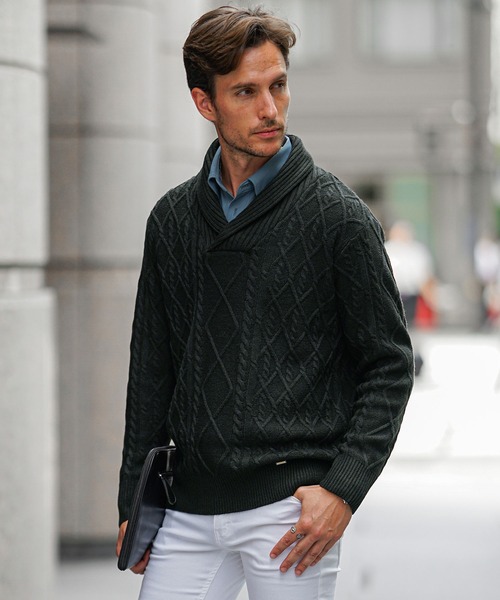 SOMEDIFF（サムディフ）の「【SOMEDIFF】 7GG変わり編みニット メンズ セーター クルーネック Vネック ショールカラー アクリル 春服 冬服（ニット/セーター・メンズ・ホワイト/ブラック/ブルー/ブラック系その他/ブラウン/ブラック系その他2/ネイビー/カーキ/ブラウン系その他・M/L/XL）」の3枚目の写真