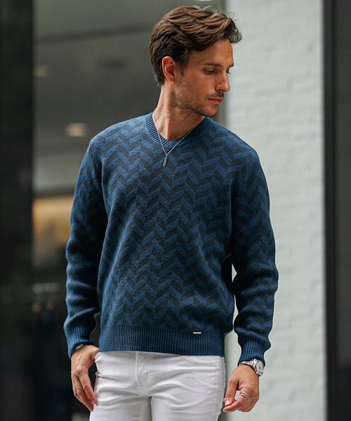 SOMEDIFF（サムディフ）の「【SOMEDIFF】 7GG変わり編みニット メンズ セーター クルーネック Vネック ショールカラー アクリル 春服 冬服（ニット/セーター・メンズ・ホワイト/ブラック/ブルー/ブラック系その他/ブラウン/ブラック系その他2/ネイビー/カーキ/ブラウン系その他・M/L/XL）」の8枚目の写真