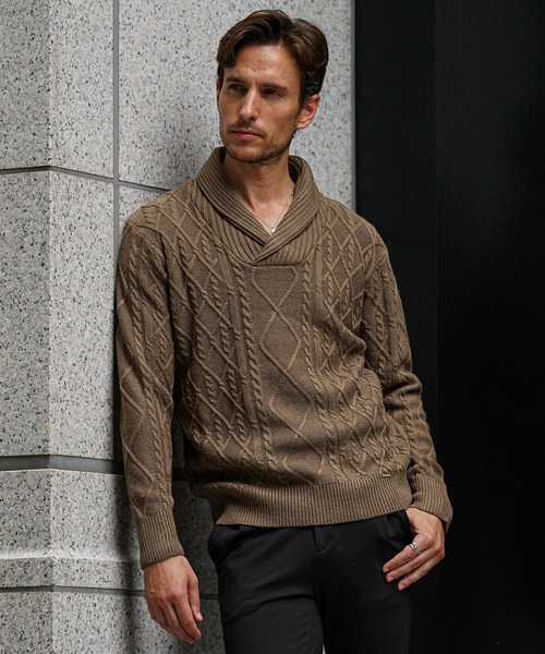SOMEDIFF（サムディフ）の「【SOMEDIFF】 7GG変わり編みニット メンズ セーター クルーネック Vネック ショールカラー アクリル 春服 冬服（ニット/セーター・メンズ・ホワイト/ブラック/ブルー/ブラック系その他/ブラウン/ブラック系その他2/ネイビー/カーキ/ブラウン系その他・M/L/XL）」の5枚目の写真