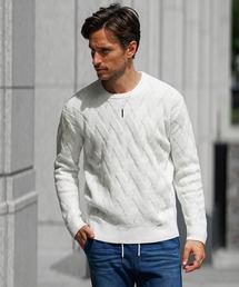 SOMEDIFF（サムディフ）の「【SOMEDIFF】 7GG変わり編みニット メンズ セーター クルーネック Vネック ショールカラー アクリル 秋服 冬服（ニット/セーター・メンズ）」