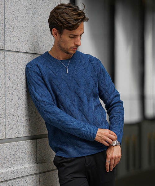 SOMEDIFF（サムディフ）の「【SOMEDIFF】 7GG変わり編みニット メンズ セーター クルーネック Vネック ショールカラー アクリル 春服 冬服（ニット/セーター・メンズ・ホワイト/ブラック/ブルー/ブラック系その他/ブラウン/ブラック系その他2/ネイビー/カーキ/ブラウン系その他・M/L/XL）」の9枚目の写真