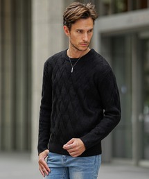 SOMEDIFF（サムディフ）の「【SOMEDIFF】 7GG変わり編みニット メンズ セーター クルーネック Vネック ショールカラー アクリル 春服 冬服（ニット/セーター）」