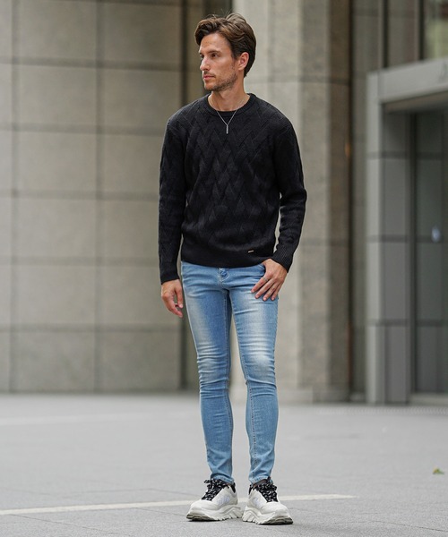 SOMEDIFF（サムディフ）の「【SOMEDIFF】 7GG変わり編みニット メンズ セーター クルーネック Vネック ショールカラー アクリル 春服 冬服（ニット/セーター・メンズ・ホワイト/ブラック/ブルー/ブラック系その他/ブラウン/ブラック系その他2/ネイビー/カーキ/ブラウン系その他・M/L/XL）」の15枚目の写真