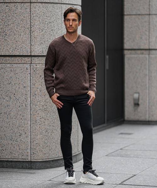 SOMEDIFF（サムディフ）の「【SOMEDIFF】 7GG変わり編みニット メンズ セーター クルーネック Vネック ショールカラー アクリル 春服 冬服（ニット/セーター・メンズ・ホワイト/ブラック/ブルー/ブラック系その他/ブラウン/ブラック系その他2/ネイビー/カーキ/ブラウン系その他・M/L/XL）」の20枚目の写真