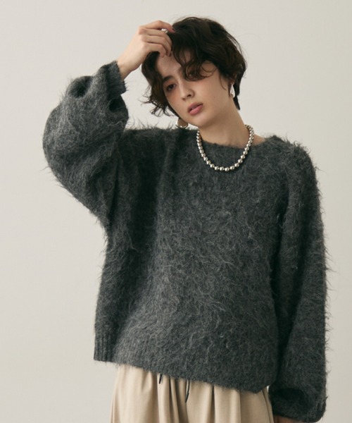 Trish（トリッシュ）の「【ウール混】イエティシャギープルオーバー（ニット/セーター・レディース・ベージュ/ブラウン/チャコールグレー・MEDIUM）」の2枚目の写真