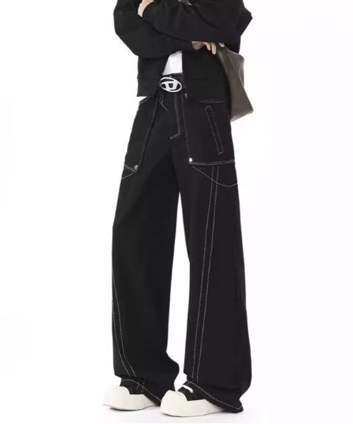 link lot(リンクロット)の「【ウエストゴム】ステッチデザインビッグポケットストレートブラックパンツ(チノパンツ・メンズ・ブラック・M/L)」の10枚目の写真