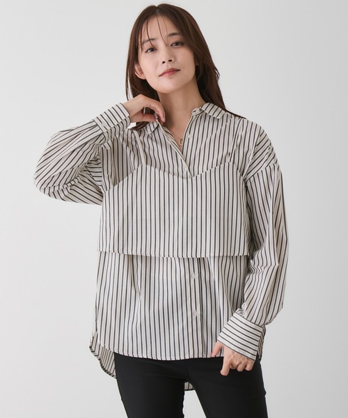 Jayro(ジャイロ)の「TCブロードキャミ+シャツセット(シャツ/ブラウス・レディース・ダークブラウン/ホワイト系その他2・M)」の7枚目の写真