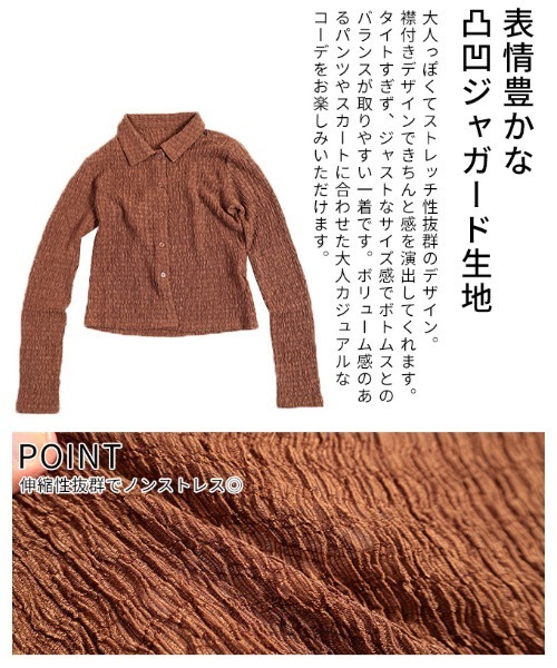 Sawa a la mode（サワアラモード）の「ジャガードシャーリングポロトップス（Tシャツ/カットソー・レディース・ブラウン/ブラック・FREE）」の7枚目の写真