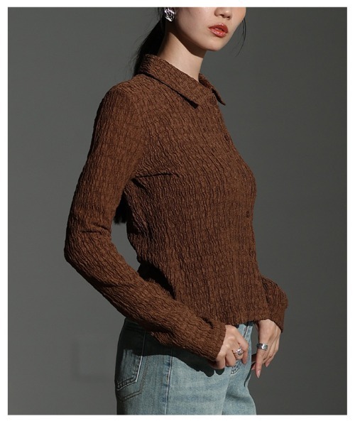 Sawa a la mode（サワアラモード）の「ジャガードシャーリングポロトップス（Tシャツ/カットソー・レディース・ブラウン/ブラック・FREE）」の20枚目の写真