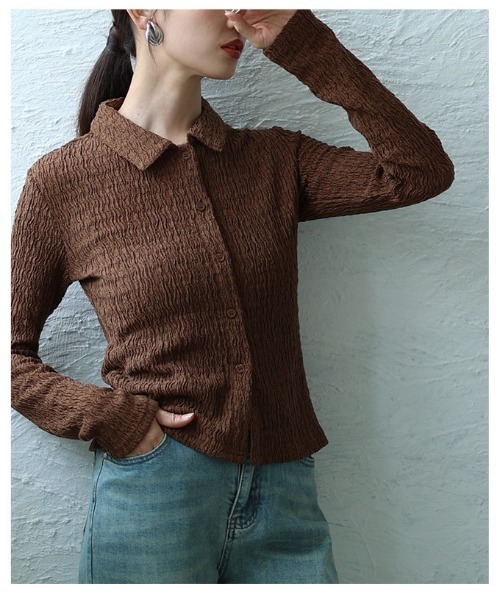 Sawa a la mode（サワアラモード）の「ジャガードシャーリングポロトップス（Tシャツ/カットソー・レディース・ブラウン/ブラック・FREE）」の22枚目の写真