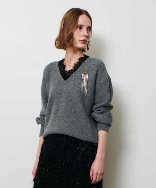 allureville(アルアバイル)の「レースドッキングプルオーバー(ニット/セーター・レディース・オフホワイト/グレー系その他・2)」の10枚目の写真