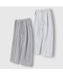 [2PACK] ONE-TUCK WIDE SWEAT PANTS - GRAY/WHITE MELANGE (FLEECE ver)