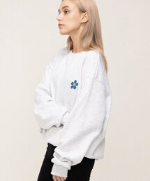 [UNISEX]ブルーフラワードットスマイルロゴマンツーマン_メランジホワイト
