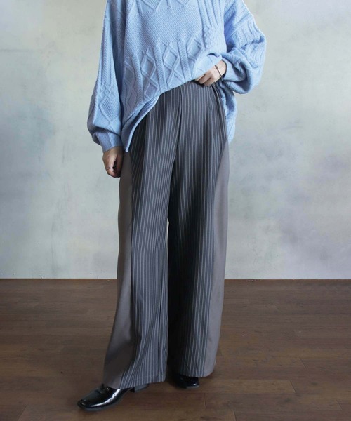 セール】カーブコンビワイドパンツ（スラックス）｜kese-moi（ケセモイ