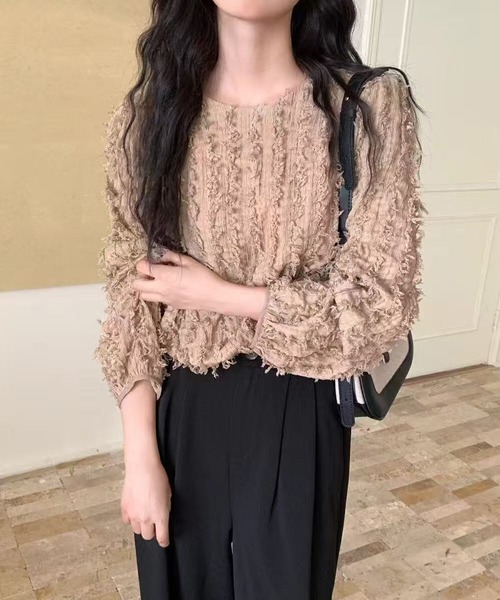 Lace Ladies(レースレディース)の「クルーネック シャギー ジャガード 長袖 プルオーバー(Tシャツ/カットソー・レディース・ブラック/アイボリー/ベージュ・FREE)」の3枚目の写真