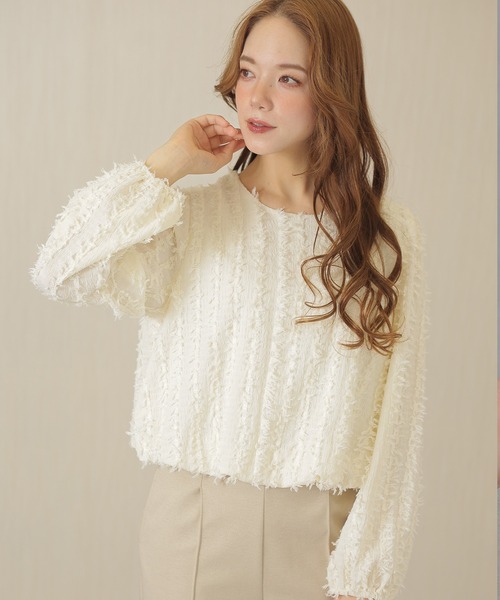 Lace Ladies(レースレディース)の「クルーネック シャギー ジャガード 長袖 プルオーバー(Tシャツ/カットソー・レディース・ブラック/アイボリー/ベージュ・FREE)」の2枚目の写真