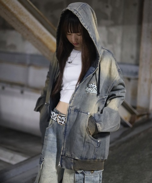 ATMARKトライバルクラウンロゴデニムジャケット　セットアップ可能　sサイズ セール】《2サイズ展開 / UNISEX 》ATMARKクラウンロゴデニム