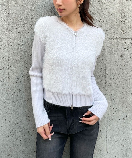 ALAND(エーランド)の「3.3 Field Trip/シャギーフードジップパーカー(パーカー・レディース・ブラック/アイボリー/グレー・FREE)」の1枚目の写真