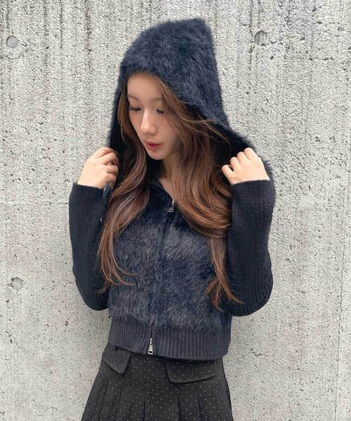 ALAND(エーランド)の「3.3 Field Trip/シャギーフードジップパーカー(パーカー・レディース・ブラック/アイボリー/グレー・FREE)」の2枚目の写真