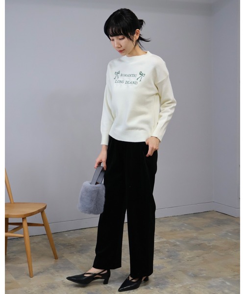 Doumoi(ドゥモエ)の「ドロップショルダー英字ロゴニット プルオーバー(ニット/セーター・レディース・グレー/ホワイト/ブラック・FREE)」の7枚目の写真