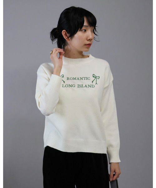 Doumoi(ドゥモエ)の「ドロップショルダー英字ロゴニット プルオーバー(ニット/セーター・レディース・グレー/ホワイト/ブラック・FREE)」の4枚目の写真