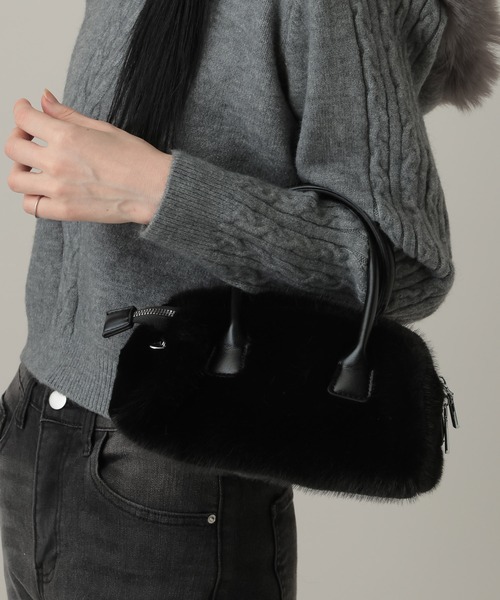 3.3 Field Trip （3.3フィールドトリップ）の「3.3 Field Trip／ファーモコモコBAG（ハンドバッグ・レディース・ブラック/オフホワイト・ONE SIZE）」の4枚目の写真