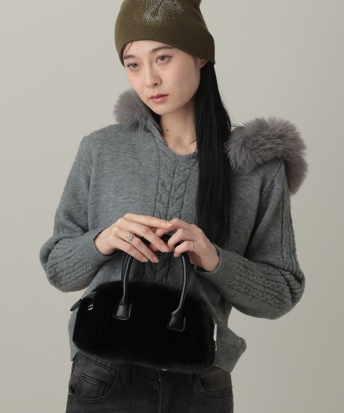 3.3 Field Trip （3.3フィールドトリップ）の「3.3 Field Trip／ファーモコモコBAG（ハンドバッグ・レディース・ブラック/オフホワイト・ONE SIZE）」の15枚目の写真