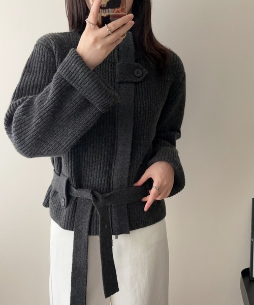 Diosfront(ディオスフロント)の「ベルト付きハイネックリブニットプルオーバー(ニット/セーター・レディース・チャコールグレー/アイボリー/カーキ・FREE)」の10枚目の写真