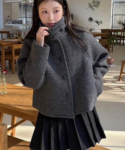 semplice（センプリチェ）の「ハイネックショートコート（その他アウター・レディース・グレー/ベージュ/ブルー・F）」の12枚目の写真