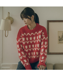 KN4240 Flower hairy wool knit_Red