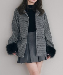 ステンカラーファーコート　0 セール】ゴールドボタンノーカラーファーコート（ノーカラーコート