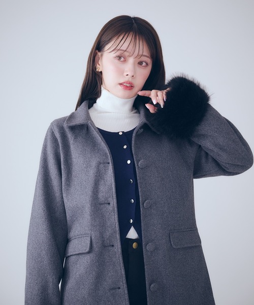 fur sleeve Mid stand collar coat / 袖ファーミドル丈ステンカラー