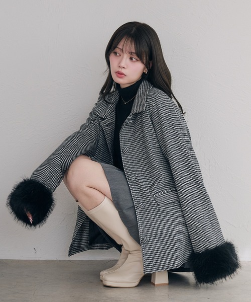 ⭕️ロシアンセーブル フード付きシルクコート 年内最終出品 fur sleeve Mid stand collar coat / 袖ファーミドル丈ステンカラー