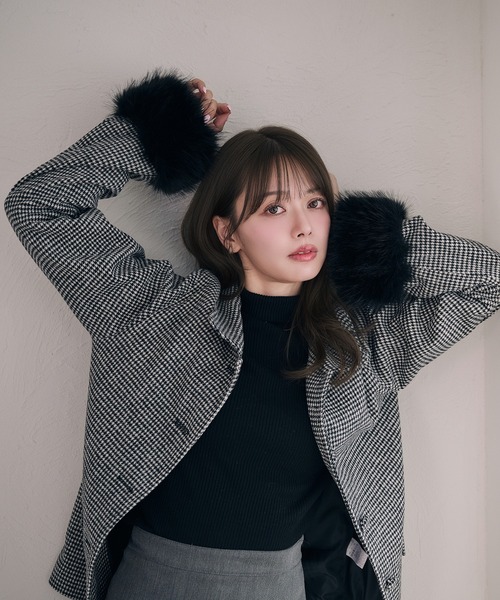 fur sleeve Mid stand collar coat / 袖ファーミドル丈ステンカラー