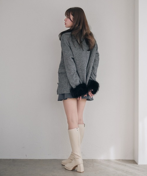 fupel（フぺル）の「fur sleeve Mid stand collar coat / 袖ファーミドル丈ステンカラーコート（ステンカラーコート・レディース・ブラック/グレー/アイボリー・FREE）」の12枚目の写真