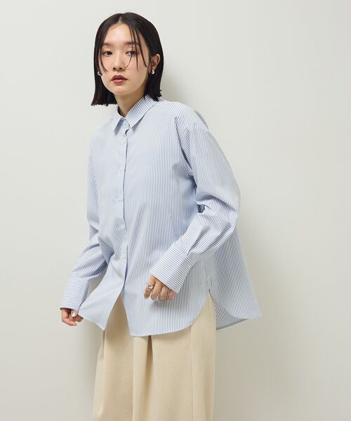 Green　Parks（グリーンパークス）の「ホワイトインナーレギュラーカラーシャツ（シャツ/ブラウス・レディース・オフホワイト/ストライプ・FREE）」の8枚目の写真