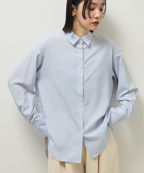 Green　Parks（グリーンパークス）の「ホワイトインナーレギュラーカラーシャツ（シャツ/ブラウス・レディース・オフホワイト/ストライプ・FREE）」の2枚目の写真