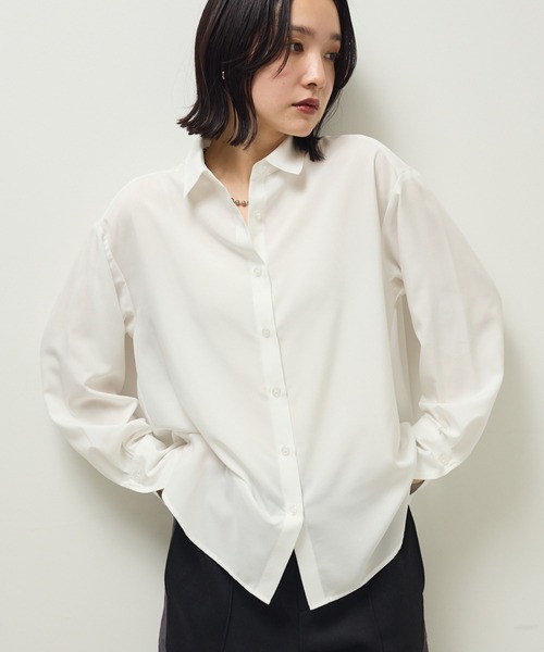 Green　Parks（グリーンパークス）の「ホワイトインナーレギュラーカラーシャツ（シャツ/ブラウス・レディース・オフホワイト/ストライプ・FREE）」の3枚目の写真