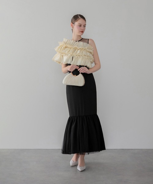 アシンメトリーチュールフリルワンピースドレス結婚式パーティー　Leja セール】【LEJA】3WAYアシンメトリーチュールフリルワンピースドレス2