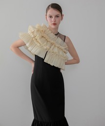 Leja（レジャ）の「【LEJA】3WAYアシンメトリーチュールフリルワンピースドレス2点セット 美脚効果結婚式 パーティードレス 成人式 二次会 同窓会 お呼ばれ オケージョン 20代 30代（ドレス）」