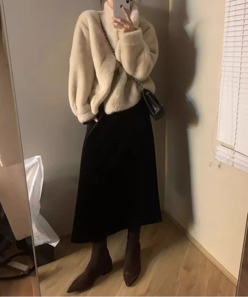 MAISON DE THERESE（メゾン ド テレーズ）の「ショート スタンドカラー エコファーコート（その他アウター・レディース・ブラウン/ホワイト/ブラック/アイボリー・S/M/L/XL）」の10枚目の写真