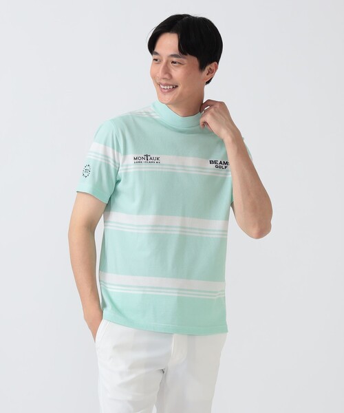 BEAMS GOLF（ビームスゴルフ）の「PURPLE LABEL / MONTAUK ボーダー モックネックシャツ（接触冷感・吸水速乾・UVカット）（スウェット・メンズ・ネイビー/ミント/サックスブルー・LARGE/X-LARGE/MEDIUM/SMALL）」の6枚目の写真