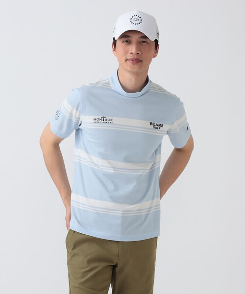 BEAMS GOLF（ビームスゴルフ）の「PURPLE LABEL / MONTAUK ボーダー モックネックシャツ（接触冷感・吸水速乾・UVカット）（スウェット・メンズ・ネイビー/ミント/サックスブルー・LARGE/X-LARGE/MEDIUM/SMALL）」の8枚目の写真